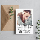 qr code moderne handschrift trouwfoto save the date