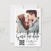 qr code moderne handschrift trouwfoto save the date (Voorkant)