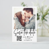 qr code moderne handschrift trouwfoto save the date (Staand voorkant)