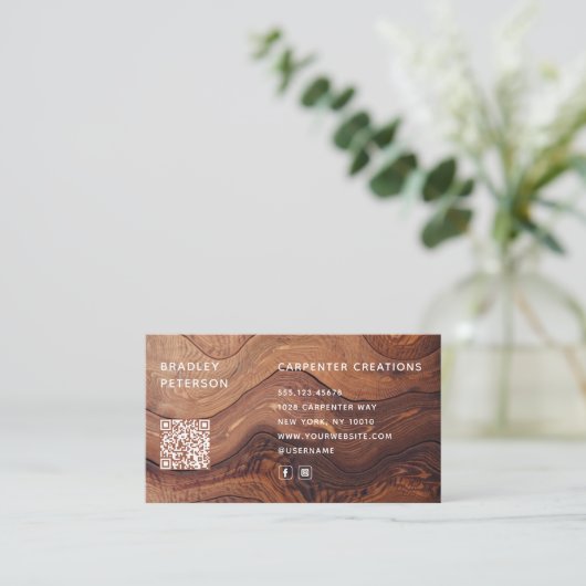 QR-code Moderne houten carpentry constructie Visitekaartje (Staand voorkant)