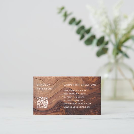 QR-code Moderne houten carpentry constructie Visitekaartje (Staand voorkant)