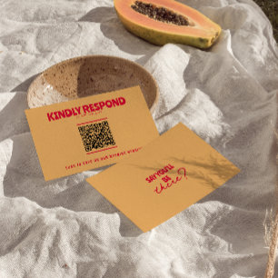 QR Code Moderne Kleurrijke Retro Fun Bold Bruiloft RSVP Kaartje