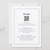 QR-code moderne marineblauwe bloemrijke lijnkunst Kaart (Achterkant)