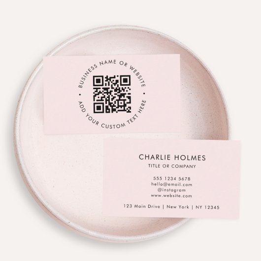 QR-code | Moderne, minimale zwarte roze Visitekaartje