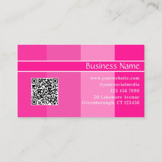QR-code Moderne naam Hot Pink Stripes Visitekaartje (Achterkant)