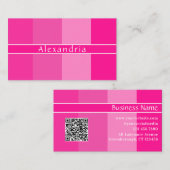 QR-code Moderne naam Hot Pink Stripes Visitekaartje (Voorkant / Achterkant)