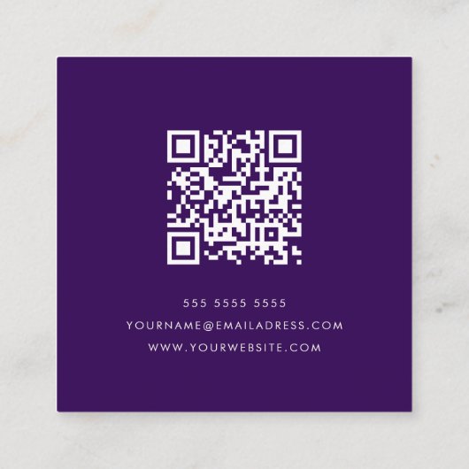 QR-code | Moderne Paarse notaris Vierkante Visitekaartje (Achterkant)