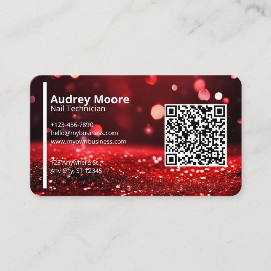 QR Code Moderne Rode Glitter Professionele Nail Te Visitekaartje (Voorkant)