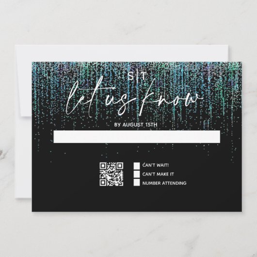 QR-code moderne RSVP edgy turquoise glitters uitno Kaart (Voorkant)