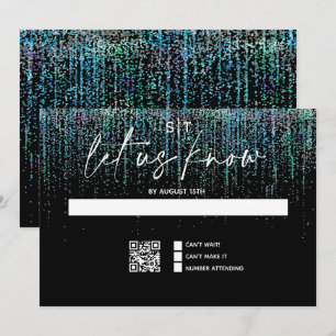 QR-code moderne RSVP edgy turquoise glitters uitno Kaart