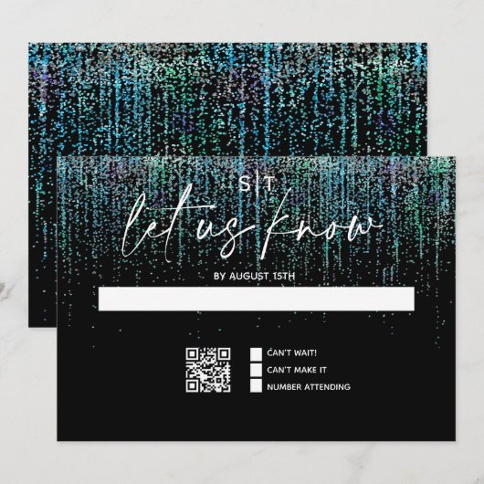 QR-code moderne RSVP hoekige theegroene glitters u Kaart (Voorkant / Achterkant)