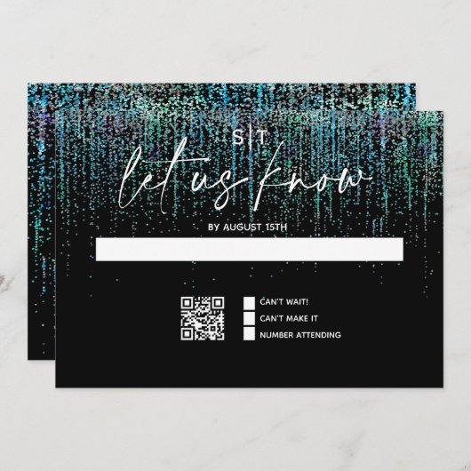 QR-code moderne RSVP trendy turquoise glitters uit Kaart (Voorkant / Achterkant)