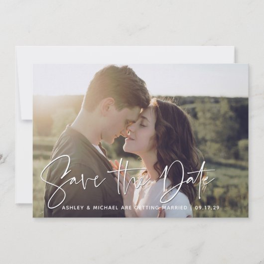 QR Code Moderne Script Foto Bruiloft Opslaan De Da Aankondiging (Voorkant)