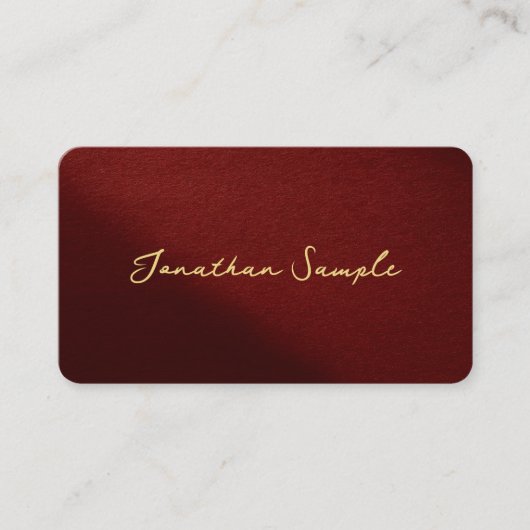 QR Code Moderne Sjabloon Bordeaux Gouden Typografi Visitekaartje (Voorkant)