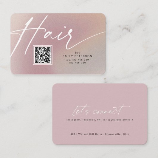 QR-code moderne visitekaartjes voor haarstylist (Voorkant / Achterkant)