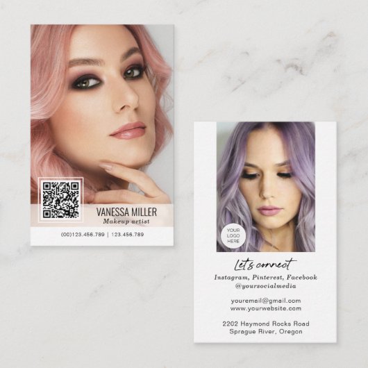 QR-code moderne visitekaartjes voor make-up arties (Voorkant / Achterkant)
