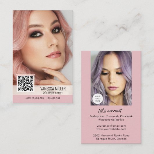 QR-code moderne visitekaartjes voor make-up arties (Voorkant / Achterkant)