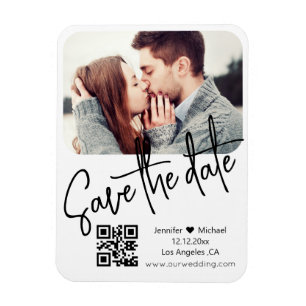 qr-code moderne witte trouwfoto save the date magneet