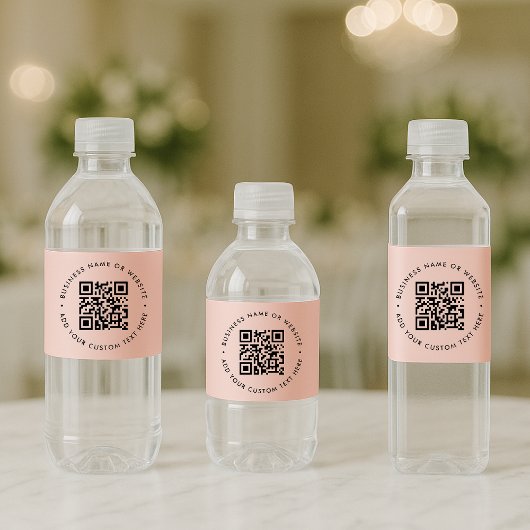 QR-code | Moderne zakelijke Blush roze ronde Waterfles Etiket