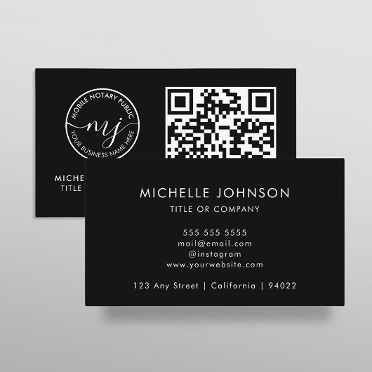 QR-code Moderne zwarte notaris Visitekaartjes