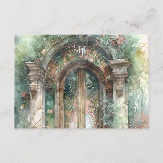 QR Code Monogram Aardgroen Tijdloos RSVP Online Informatiekaartje (Achterkant)