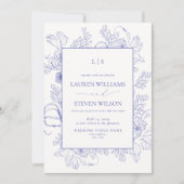 QR Code Monogram Elegante Lavendel Bloemen Huwelij Kaart (Voorkant)