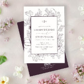 QR Code Monogram Elegante Paarse Bloemen Huwelijk Kaart