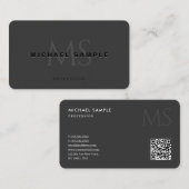 QR Code Monogram Initiaal Sjabloon Elegant Zwart Visitekaartje (Voorkant / Achterkant)