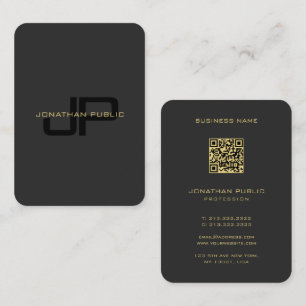 QR Code Monogram Sjabloon Zwart en Goud Machtig Visitekaartje