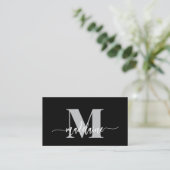QR Code Monogram Zwart Elegant Visitekaartje (Staand voorkant)