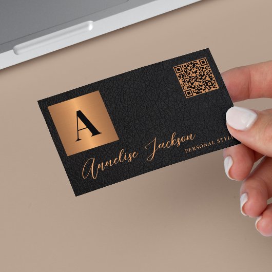 QR code monogram zwart goud luxe elegant Visitekaartje