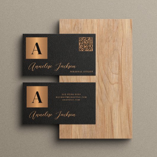 QR code monogram zwart goud luxe elegant Visitekaartje