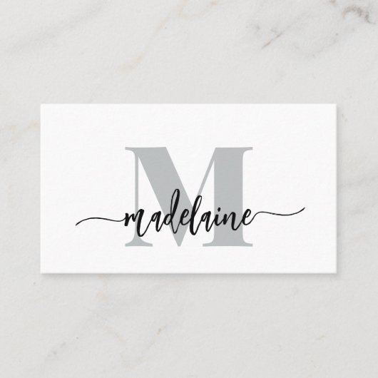 QR Code Monogram Zwart Wit Elegant Visitekaartje (Voorkant)