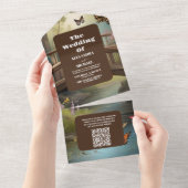 QR Code Mountain Lake Waterverf Tree Bruiloft All In One Uitnodiging (Afscheurbaar)