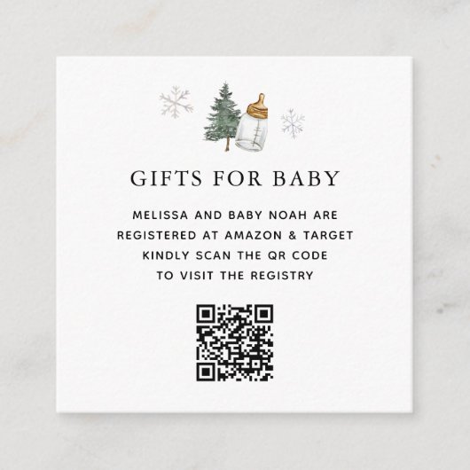 QR Code Mountain Winter Baby shower Gift Registry Informatiekaartje (Voorkant)