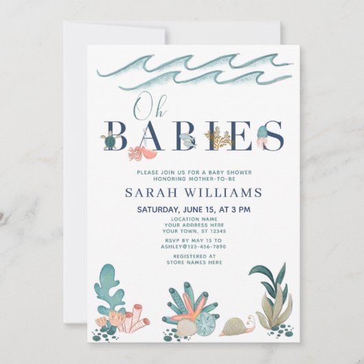 QR Code Multiples Onder het Zee Oh Babies Shower Kaart (Voorkant)