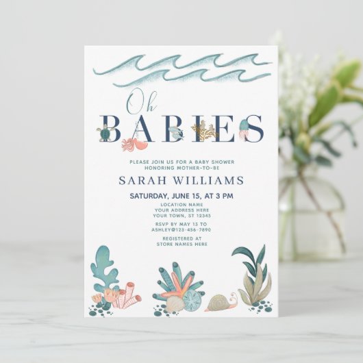 QR Code Multiples Onder het Zee Oh Babies Shower Kaart (Staand voorkant)