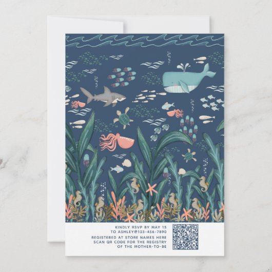 QR Code Multiples Onder het Zee Oh Babies Shower Kaart (Achterkant)