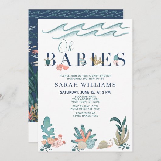 QR Code Multiples Onder het Zee Oh Babies Shower Kaart (Voorkant / Achterkant)