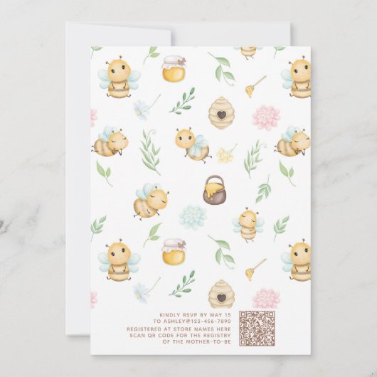 QR-code Mummy to Bee Baby shower Zonnebloem Kaart (Achterkant)