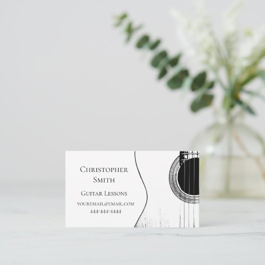 QR-code Musical Black White Guitar Lessons Visitekaartje (Staand voorkant)