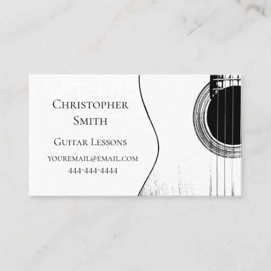 QR-code Musical Black White Guitar Lessons Visitekaartje (Voorkant)