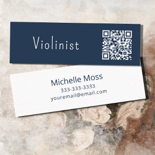 QR-code Muziek minimalistisch violinisblauw Mini Visitekaartje