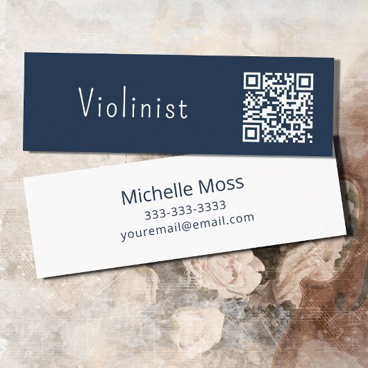 QR-code Muziek minimalistisch violinisblauw Mini Visitekaartje