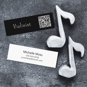QR-code Muziek minimalistisch Violinist Black Whit Mini Visitekaartje
