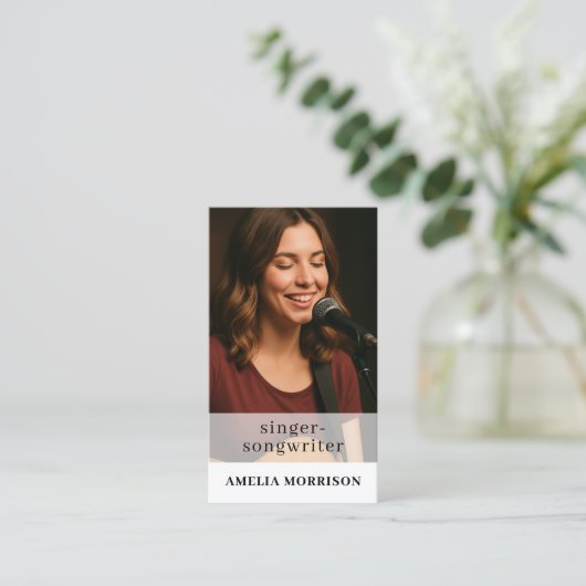 QR Code Muzikant Foto Singer Songwriter Visitekaartje (Staand voorkant)