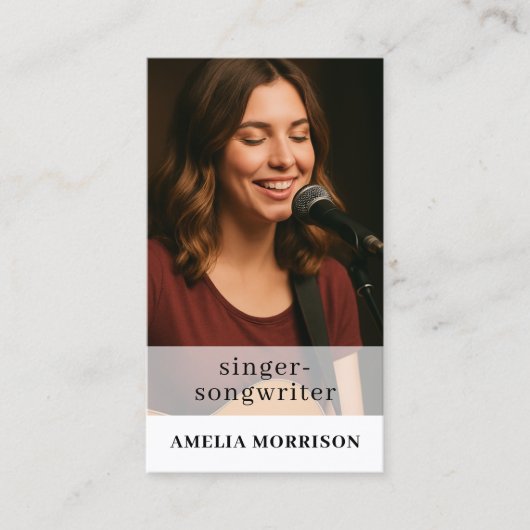 QR Code Muzikant Foto Singer Songwriter Visitekaartje (Voorkant)