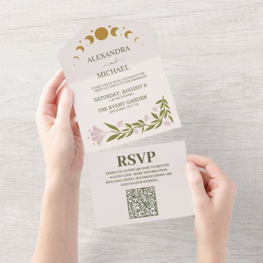 QR Code  Mystieke Botanische Bruiloft All In One Uitnodiging (Afscheurbaar)