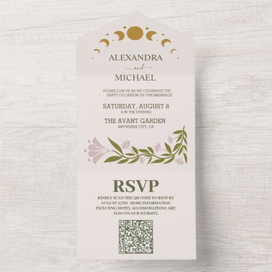 QR Code  Mystieke Botanische Bruiloft All In One Uitnodiging (Binnen)