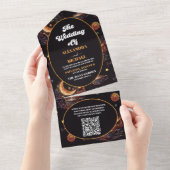 QR Code Mystieke Zwarte Gouden Hemelhuwelijk All In One Uitnodiging (Afscheurbaar)